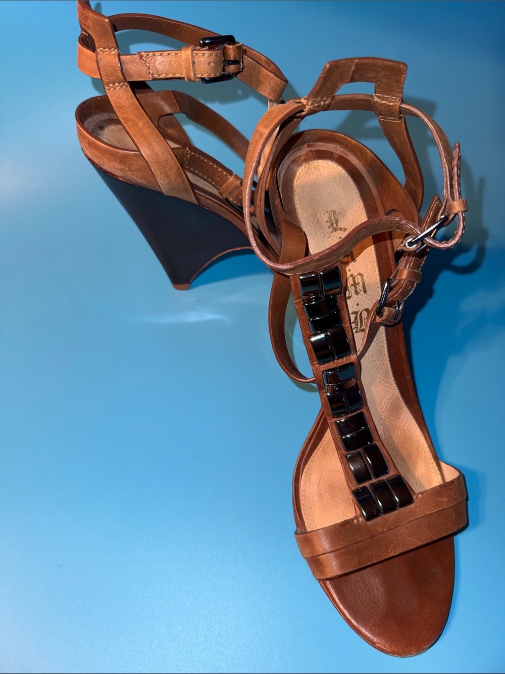 L.A.M.B. Brown Genuine Leather Heels Strappy Sandals Size 9M - Picture 8 of 9
